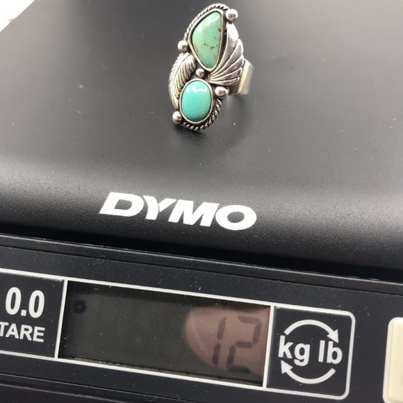Vintage Navajo Sterling Silver Southwest Double Turquoise Stone Ring Size 7 - Picture 3 of 5
